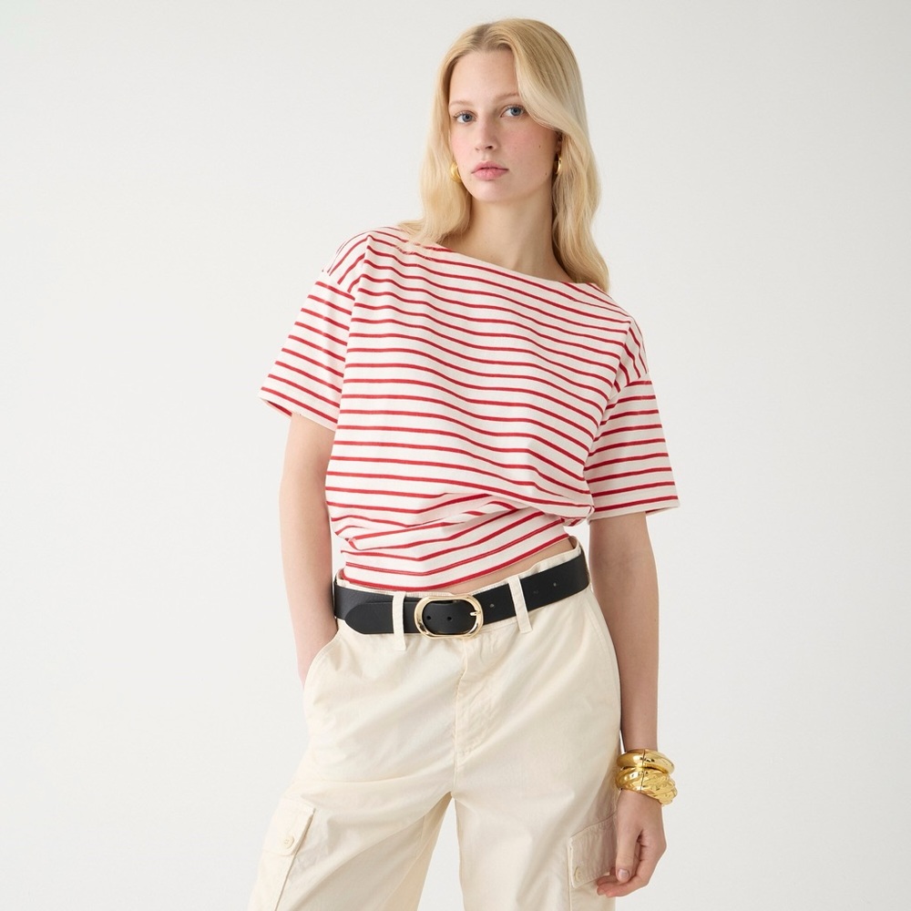 J. Crew 100% Cotton Mariner Cloth Boatneck Short Sleeve T-Shirt Tee in Stripe